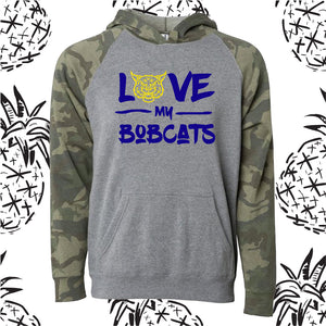 Love My Bobcats Camo Raglan Hooded Sweatshirt