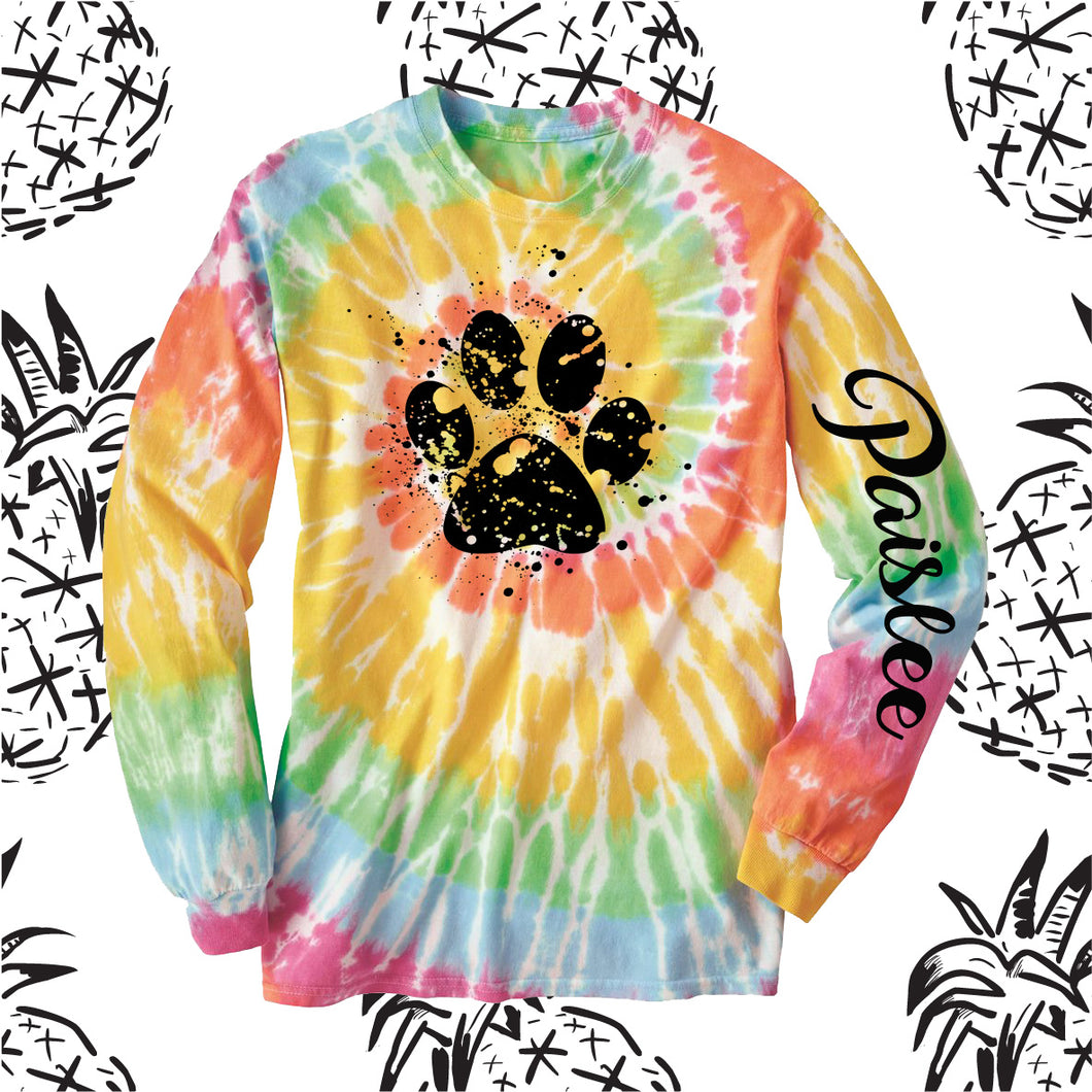 Bobcat Splatter Paw Tie Dye Long Sleeve Tee